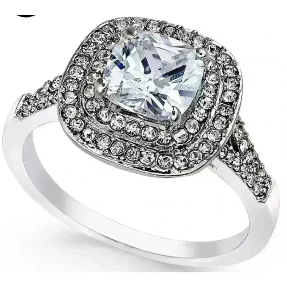 Charter Club Double Halo Crystal Center Ring New size 9